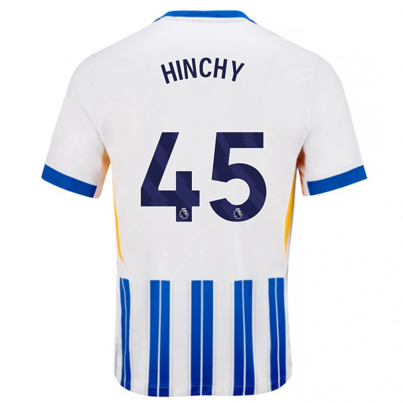 Danxen Kvinder Jack Hinchy #45 Hvide Blå Nålestriber Hjemmebane Spillertrøjer 2024/25 Trøje T-Shirt