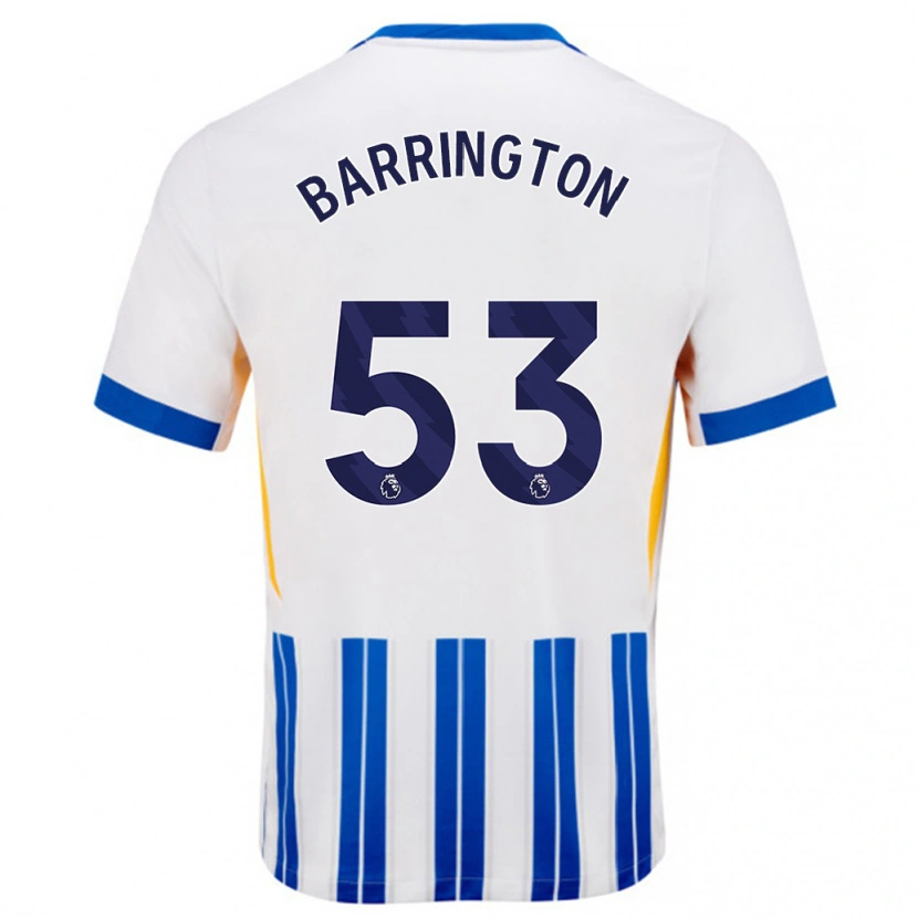 Danxen Kvinder Luca Barrington #53 Hvide Blå Nålestriber Hjemmebane Spillertrøjer 2024/25 Trøje T-Shirt