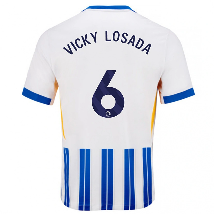 Danxen Kvinder María Victoria Losada Gómez #6 Hvide Blå Nålestriber Hjemmebane Spillertrøjer 2024/25 Trøje T-Shirt