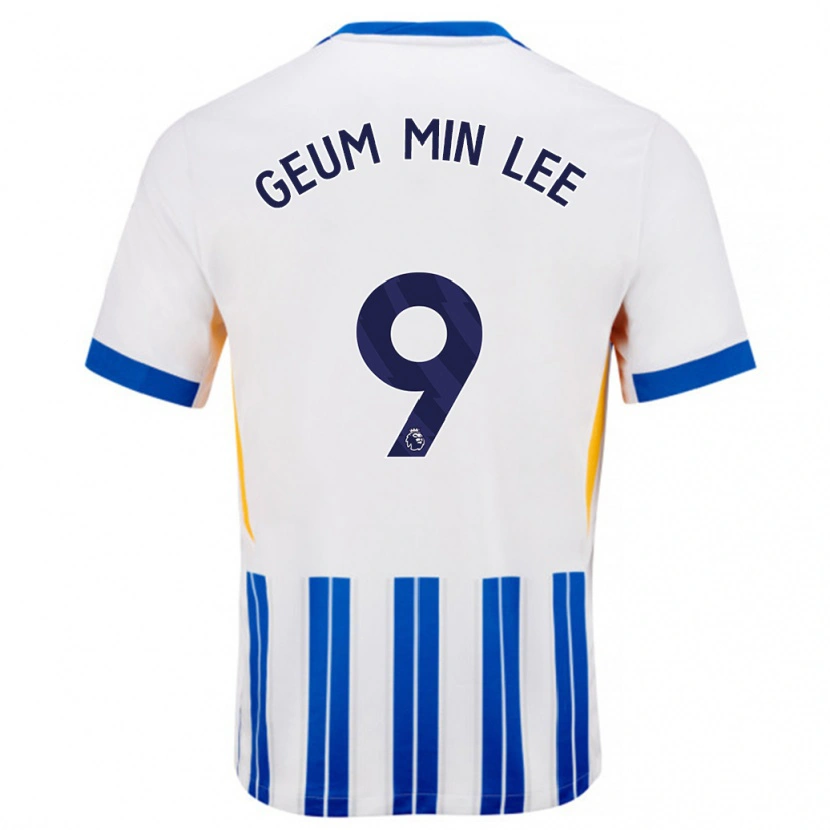 Danxen Kvinder Lee Geum-Min #9 Hvide Blå Nålestriber Hjemmebane Spillertrøjer 2024/25 Trøje T-Shirt