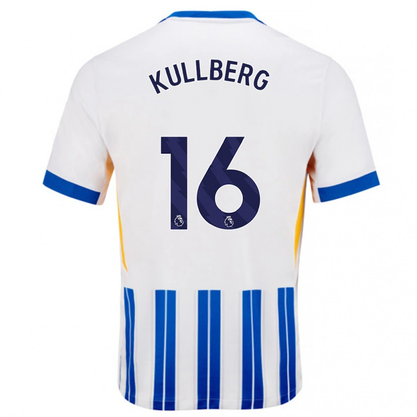 Danxen Kvinder Emma Nanny Charlotte Kullberg #16 Hvide Blå Nålestriber Hjemmebane Spillertrøjer 2024/25 Trøje T-Shirt