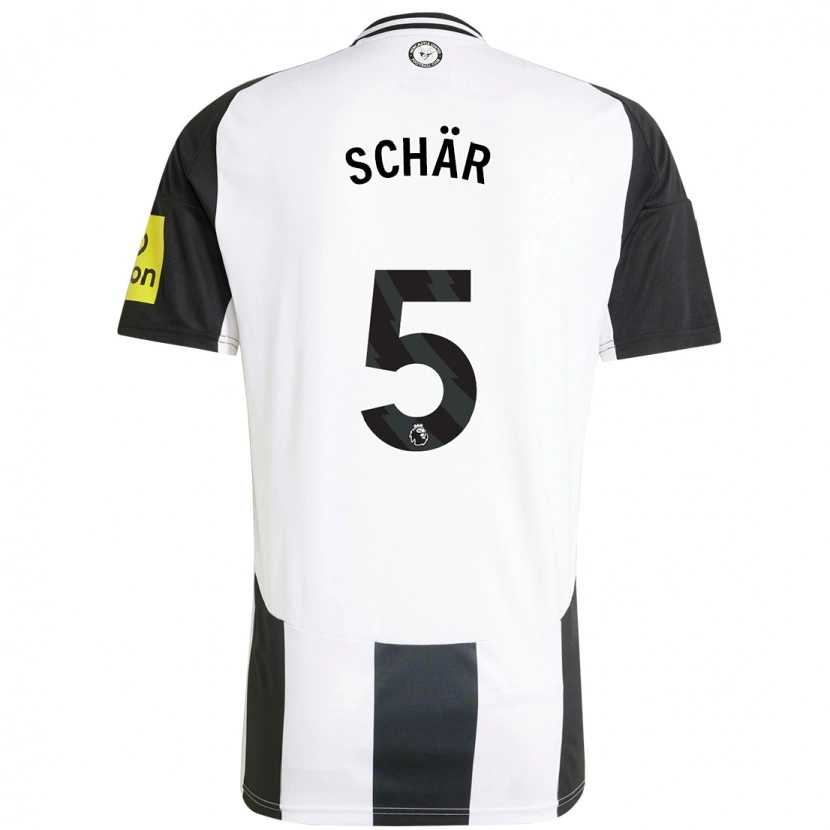 Danxen Kvinder Fabian Schär #5 Hvid Sort Hjemmebane Spillertrøjer 2024/25 Trøje T-Shirt