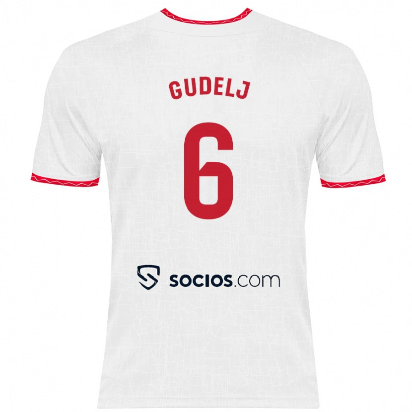 Danxen Kvinder Nemanja Gudelj #6 Hvid Rød Hjemmebane Spillertrøjer 2024/25 Trøje T-Shirt