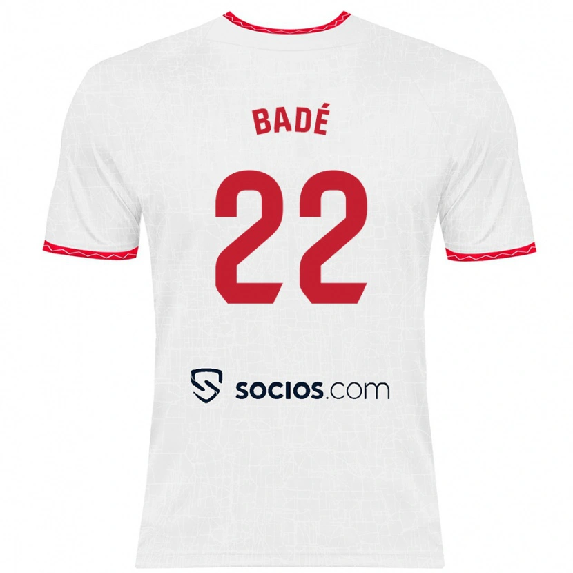 Danxen Kvinder Loïc Badé #22 Hvid Rød Hjemmebane Spillertrøjer 2024/25 Trøje T-Shirt