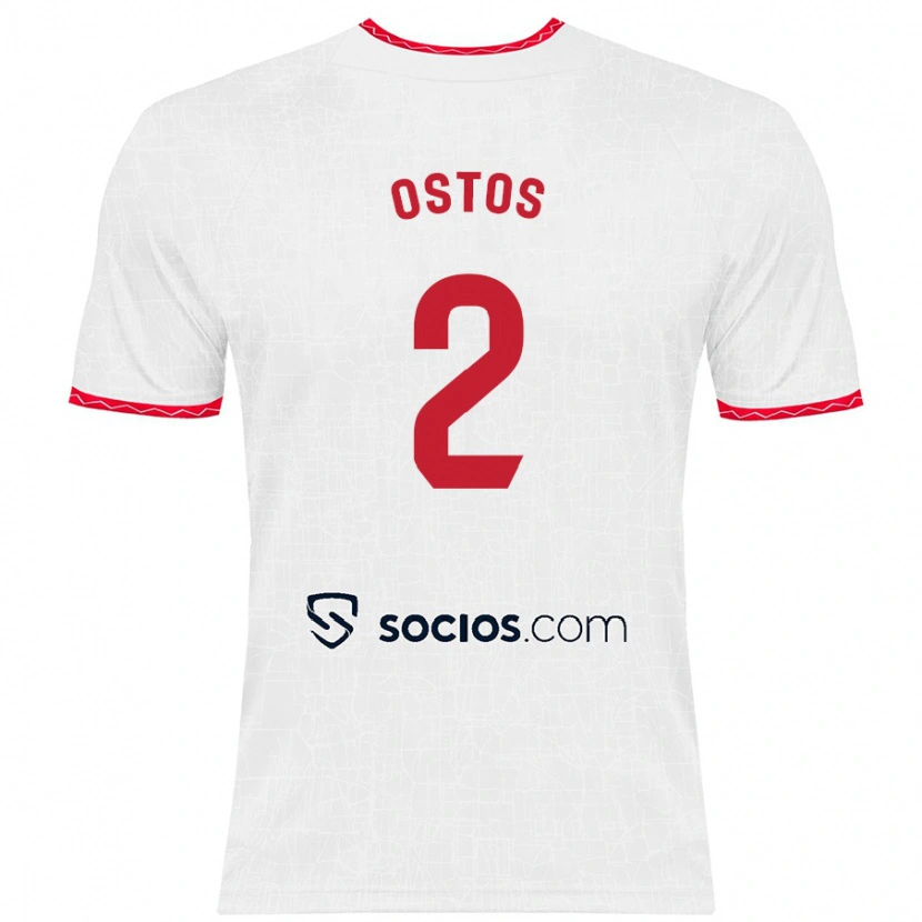Danxen Kvinder Fran Ostos #2 Hvid Rød Hjemmebane Spillertrøjer 2024/25 Trøje T-Shirt