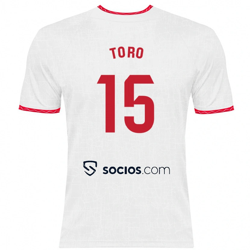Danxen Kvinder Juanan Toro #15 Hvid Rød Hjemmebane Spillertrøjer 2024/25 Trøje T-Shirt