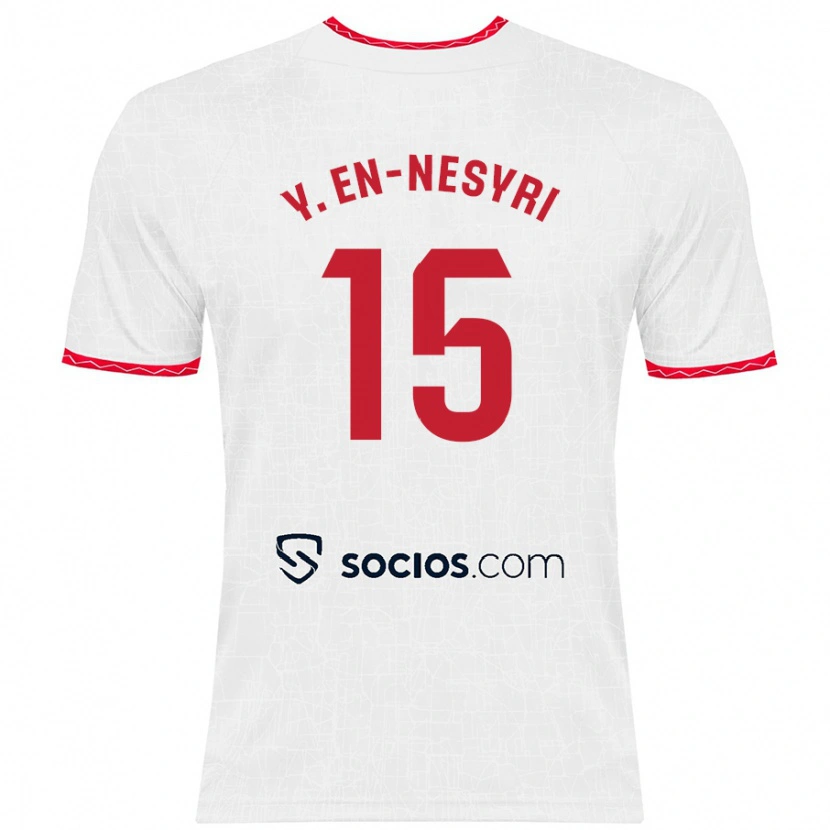 Danxen Kvinder Youssef En-Nesyri #15 Hvid Rød Hjemmebane Spillertrøjer 2024/25 Trøje T-Shirt