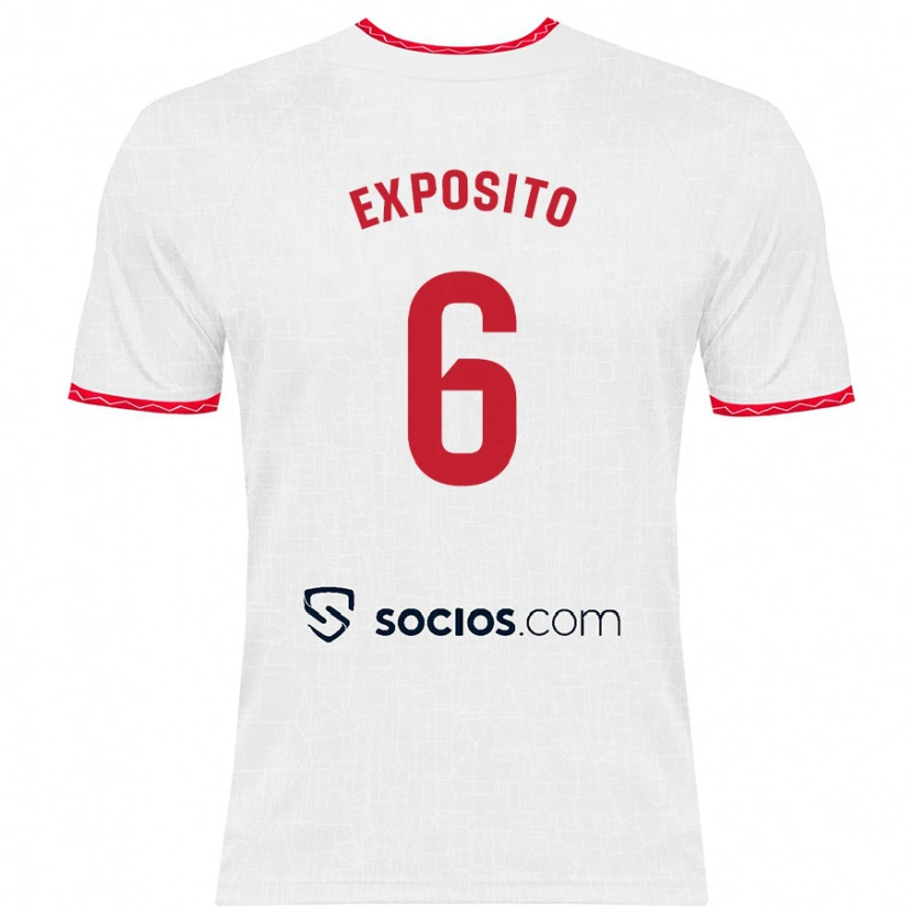 Danxen Kvinder Marcelo Expósito #6 Hvid Rød Hjemmebane Spillertrøjer 2024/25 Trøje T-Shirt