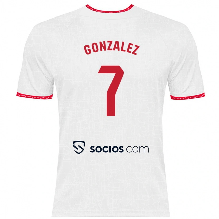 Danxen Kvinder Juan González #7 Hvid Rød Hjemmebane Spillertrøjer 2024/25 Trøje T-Shirt