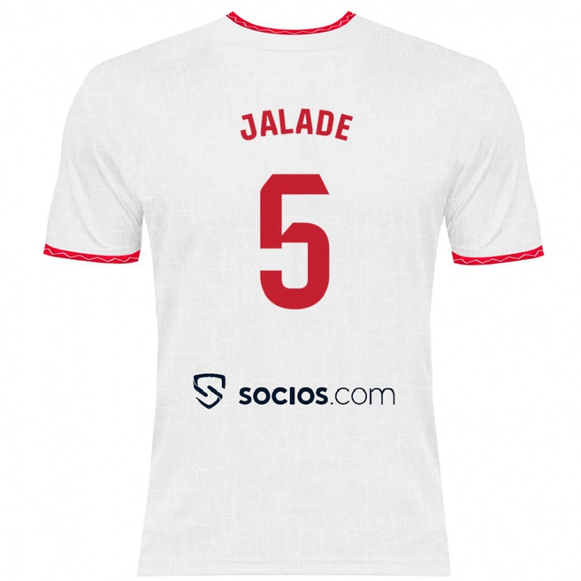 Danxen Kvinder Robert Jalade #5 Hvid Rød Hjemmebane Spillertrøjer 2024/25 Trøje T-Shirt