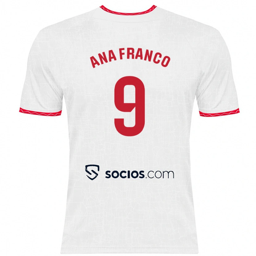 Danxen Kvinder Ana Franco De La Vega #9 Hvid Rød Hjemmebane Spillertrøjer 2024/25 Trøje T-Shirt
