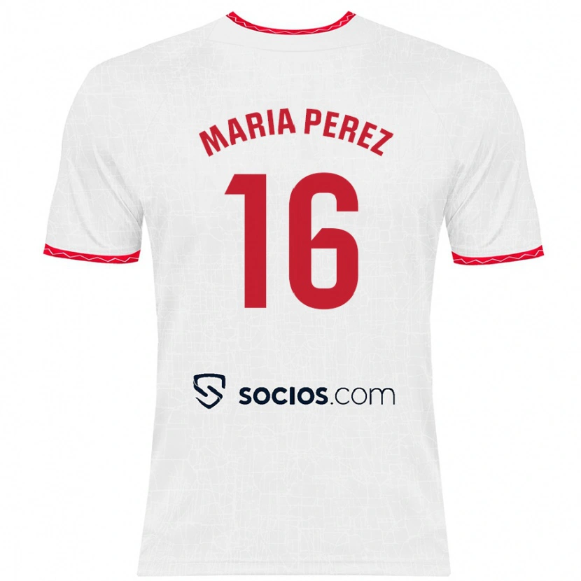 Danxen Kvinder María Pérez Rabaza #16 Hvid Rød Hjemmebane Spillertrøjer 2024/25 Trøje T-Shirt