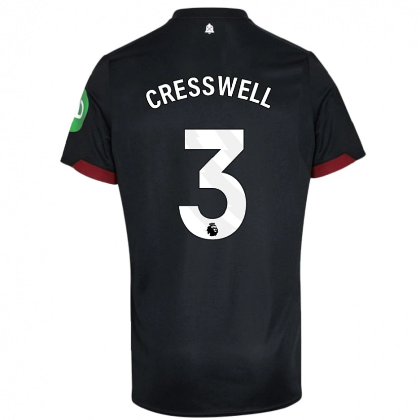 Danxen Kvinder Aaron Cresswell #3 Sort Hvid Udebane Spillertrøjer 2024/25 Trøje T-Shirt