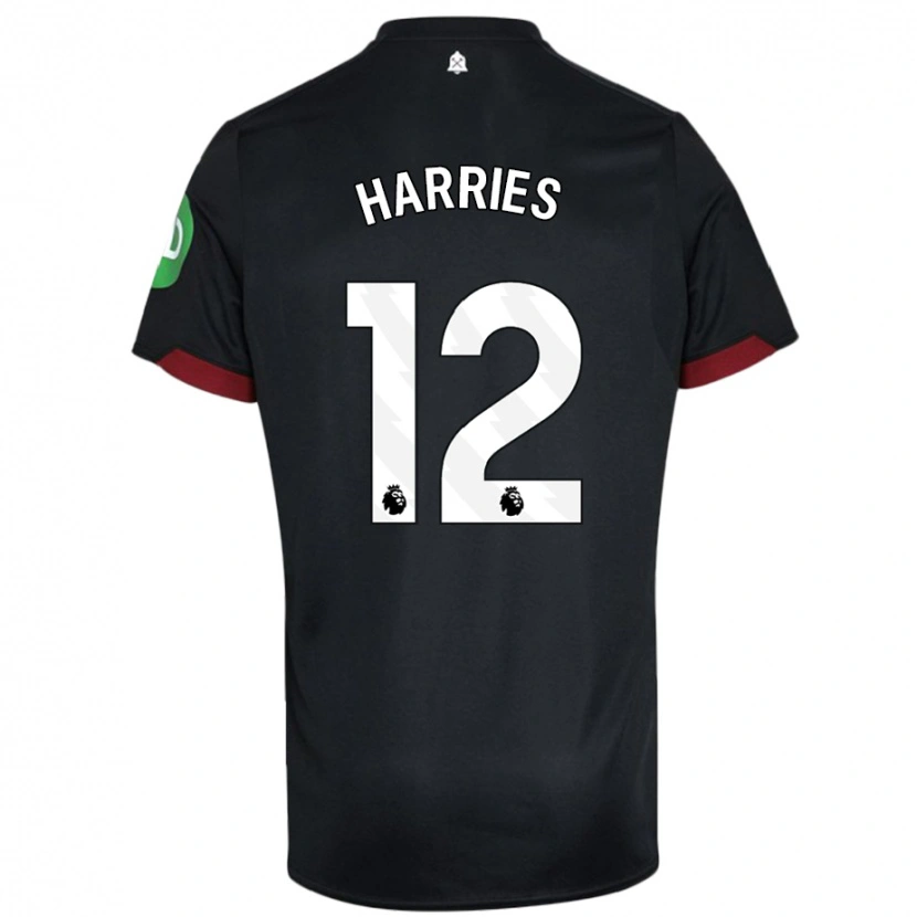 Danxen Kvinder Emma Harries #12 Sort Hvid Udebane Spillertrøjer 2024/25 Trøje T-Shirt