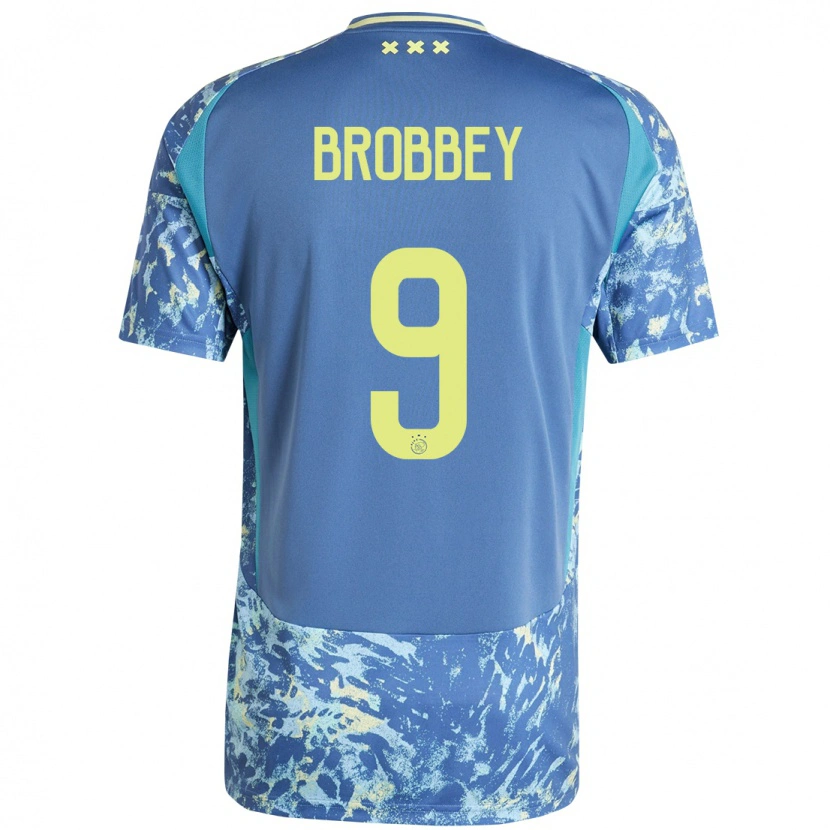 Danxen Kvinder Brian Brobbey #9 Grå Blå Gul Udebane Spillertrøjer 2024/25 Trøje T-Shirt