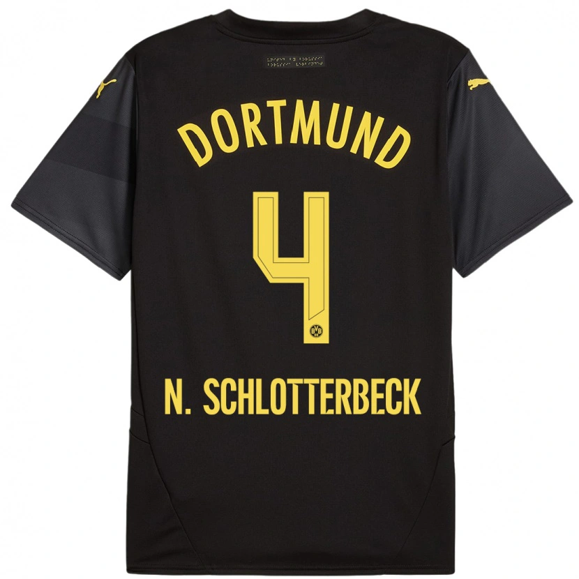 Danxen Kvinder Nico Schlotterbeck #4 Sort Gul Udebane Spillertrøjer 2024/25 Trøje T-Shirt