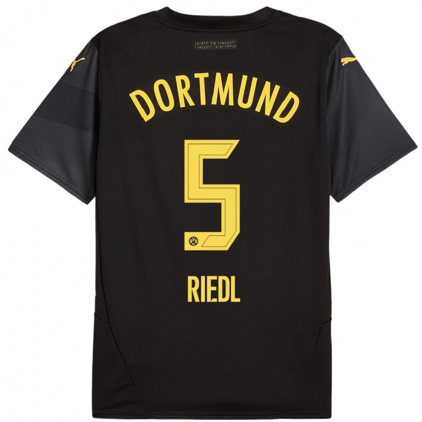 Danxen Kvinder Jan-Luca Riedl #5 Sort Gul Udebane Spillertrøjer 2024/25 Trøje T-Shirt