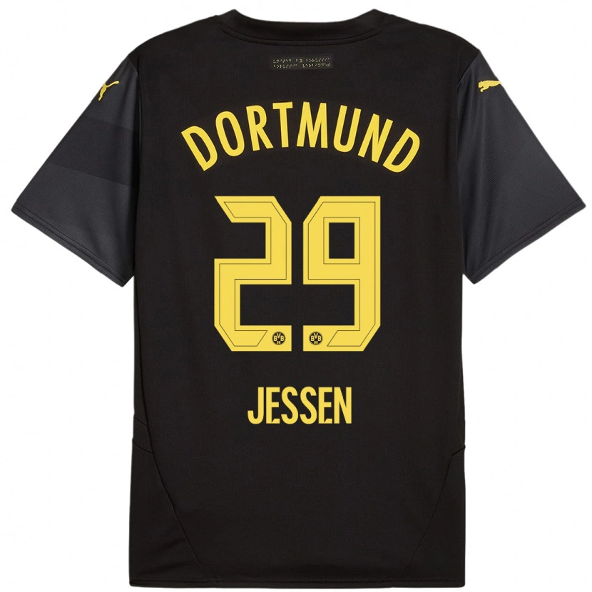 Danxen Kvinder Niklas Jessen #29 Sort Gul Udebane Spillertrøjer 2024/25 Trøje T-Shirt