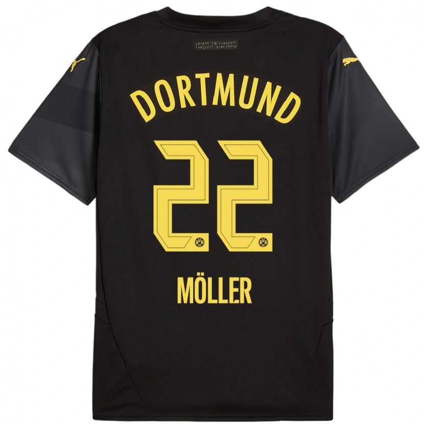 Danxen Kvinder Paul Möller #22 Sort Gul Udebane Spillertrøjer 2024/25 Trøje T-Shirt