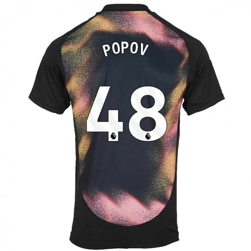 Danxen Kvinder Chris Popov #48 Sort Hvid Udebane Spillertrøjer 2024/25 Trøje T-Shirt