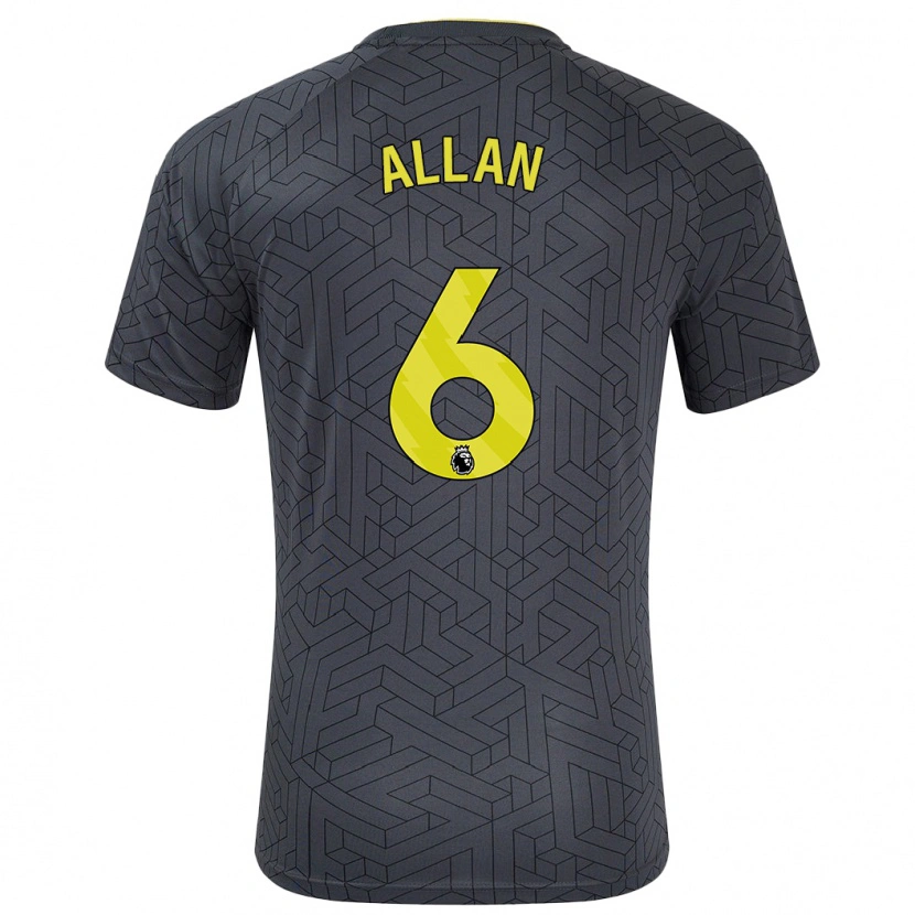 Danxen Kvinder Allan #6 Sort Gul Udebane Spillertrøjer 2024/25 Trøje T-Shirt