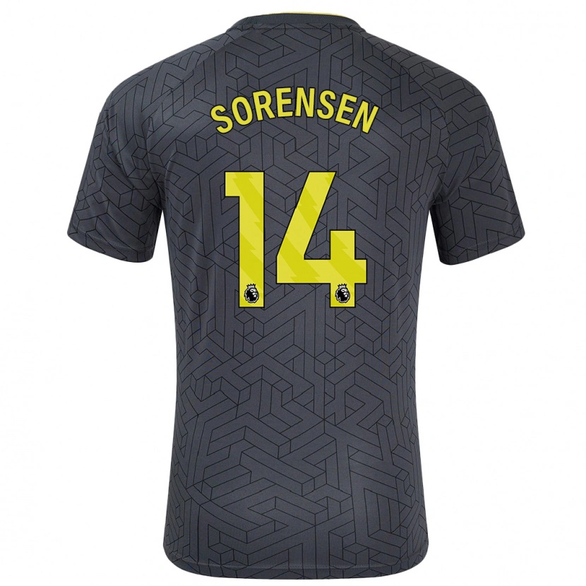 Danxen Kvinder Nicoline Sorensen #14 Sort Gul Udebane Spillertrøjer 2024/25 Trøje T-Shirt