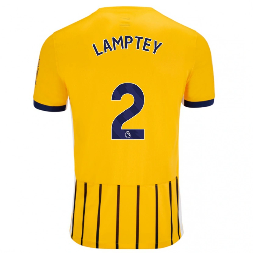 Danxen Kvinder Tariq Lamptey #2 Guldblå ​​Nålestriber Udebane Spillertrøjer 2024/25 Trøje T-Shirt