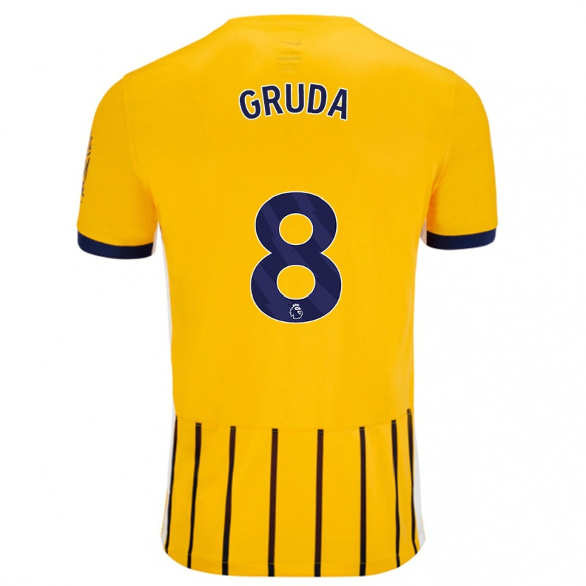 Danxen Kvinder Brajan Gruda #8 Guldblå ​​Nålestriber Udebane Spillertrøjer 2024/25 Trøje T-Shirt