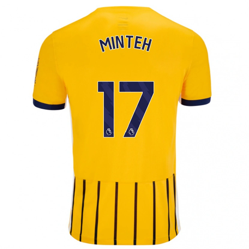 Danxen Kvinder Yankuba Minteh #17 Guldblå ​​Nålestriber Udebane Spillertrøjer 2024/25 Trøje T-Shirt