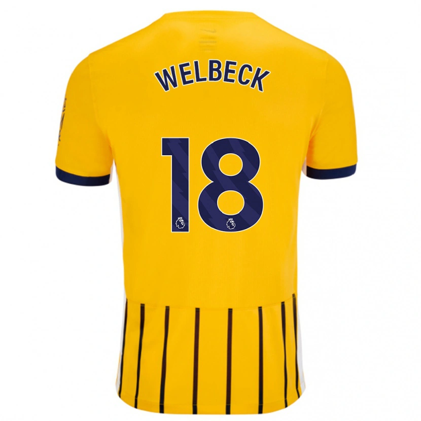 Danxen Kvinder Danny Welbeck #18 Guldblå ​​Nålestriber Udebane Spillertrøjer 2024/25 Trøje T-Shirt