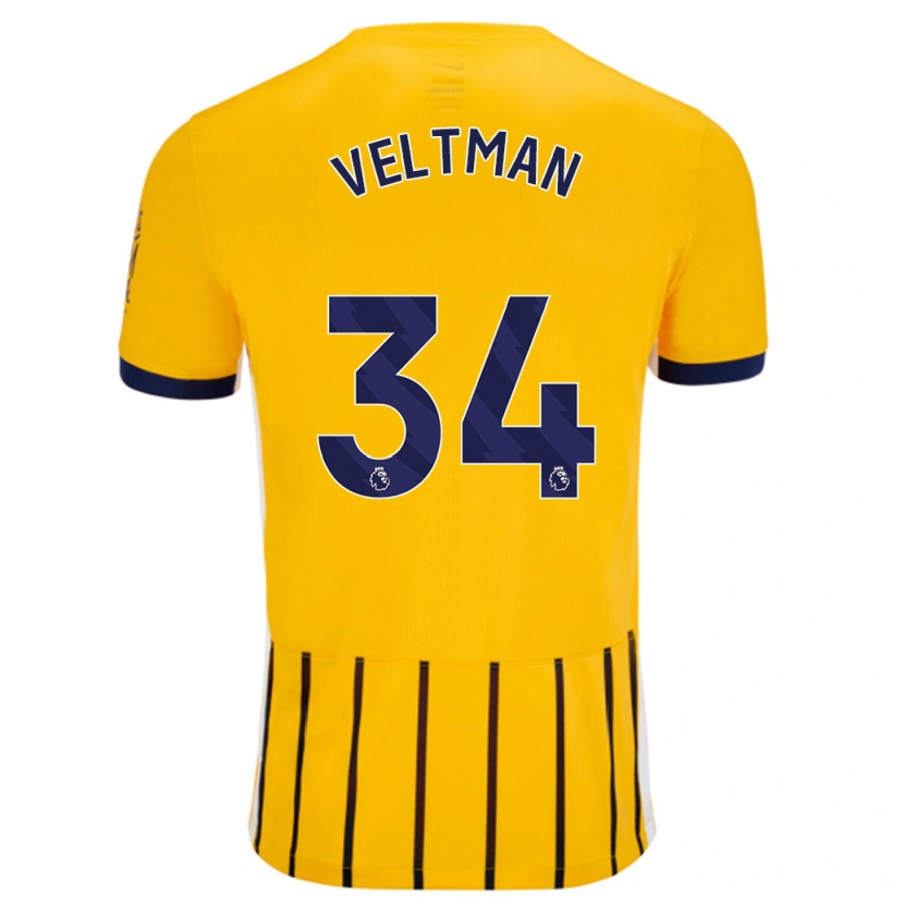 Danxen Kvinder Joël Veltman #34 Guldblå ​​Nålestriber Udebane Spillertrøjer 2024/25 Trøje T-Shirt