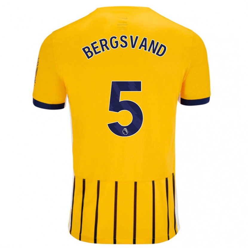 Danxen Kvinder Guro Bergsvand #5 Guldblå ​​Nålestriber Udebane Spillertrøjer 2024/25 Trøje T-Shirt