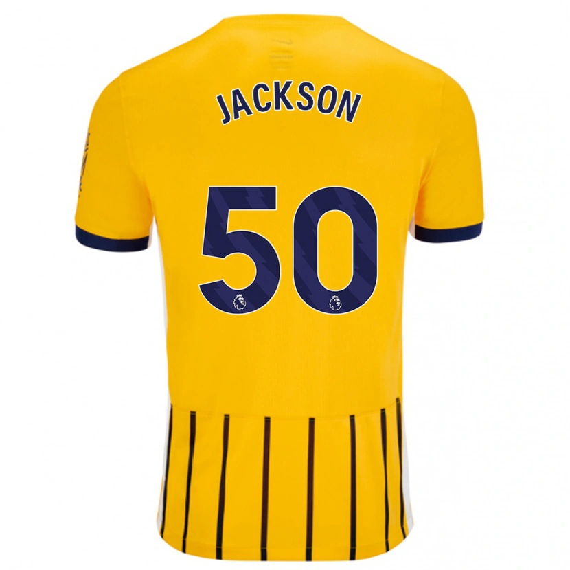 Danxen Kvinder Ben Jackson #50 Guldblå ​​Nålestriber Udebane Spillertrøjer 2024/25 Trøje T-Shirt