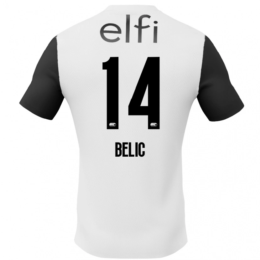 Danxen Kvinder Kristijan Belic #14 Hvid Sort Udebane Spillertrøjer 2024/25 Trøje T-Shirt