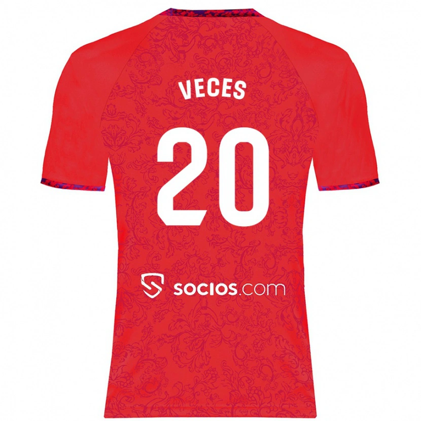Danxen Kvinder Sergio Veces #20 Rød Udebane Spillertrøjer 2024/25 Trøje T-Shirt