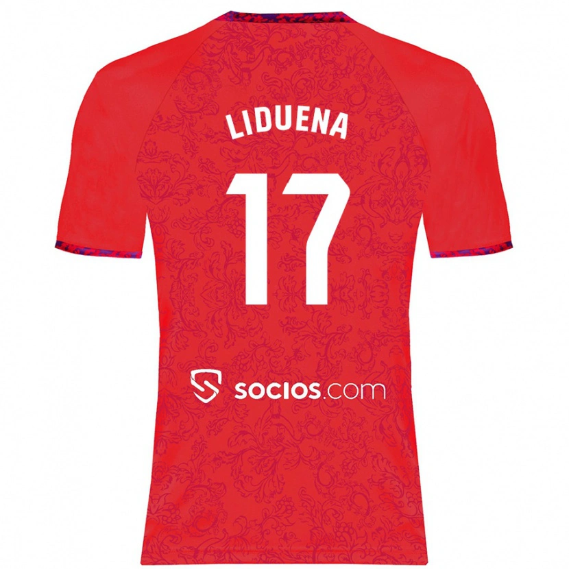 Danxen Kvinder Daniel Lidueña #17 Rød Udebane Spillertrøjer 2024/25 Trøje T-Shirt