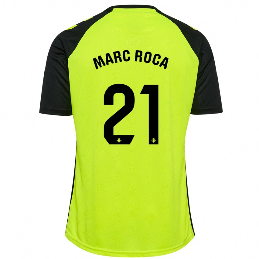 Danxen Kvinder Marc Roca #21 Fluorescerende Gul Sort Udebane Spillertrøjer 2024/25 Trøje T-Shirt