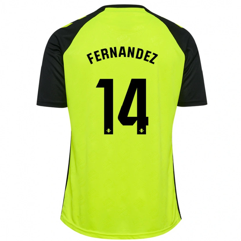 Danxen Kvinder Quique Fernández #14 Fluorescerende Gul Sort Udebane Spillertrøjer 2024/25 Trøje T-Shirt