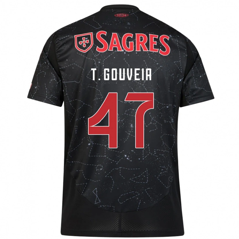 Danxen Kvinder Tiago Gouveia #47 Sort Rød Udebane Spillertrøjer 2024/25 Trøje T-Shirt