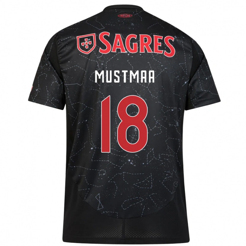 Danxen Kvinder Karel Mustmaa #18 Sort Rød Udebane Spillertrøjer 2024/25 Trøje T-Shirt