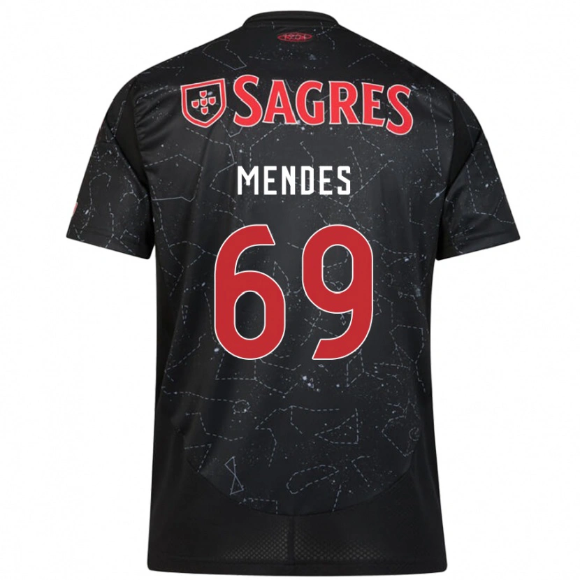 Danxen Kvinder Vladimir Mendes #69 Sort Rød Udebane Spillertrøjer 2024/25 Trøje T-Shirt