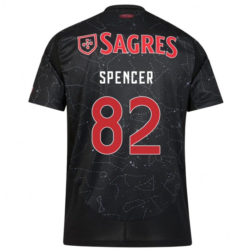 Danxen Kvinder Diogo Spencer #82 Sort Rød Udebane Spillertrøjer 2024/25 Trøje T-Shirt