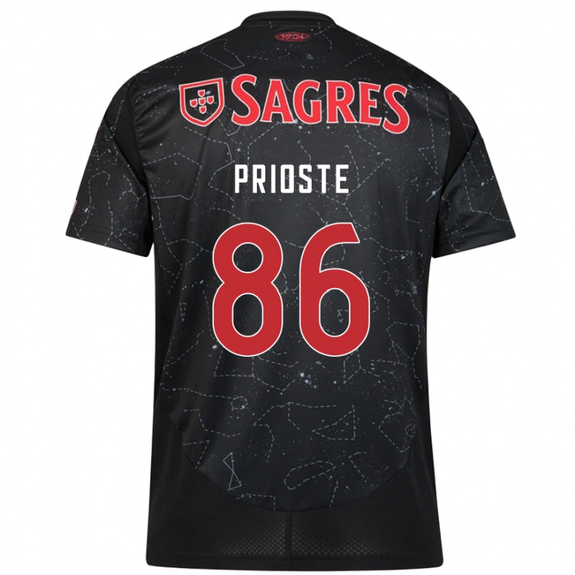 Danxen Kvinder Diogo Prioste #86 Sort Rød Udebane Spillertrøjer 2024/25 Trøje T-Shirt
