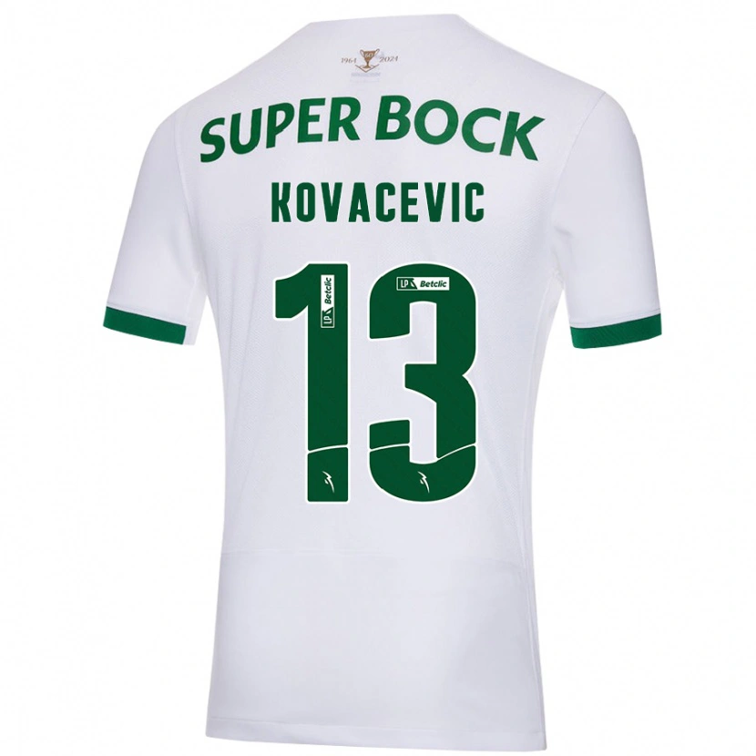 Danxen Kvinder Vladan Kovacevic #13 Hvid Grøn Udebane Spillertrøjer 2024/25 Trøje T-Shirt