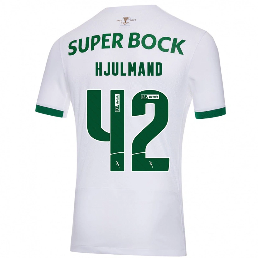 Danxen Kvinder Morten Hjulmand #42 Hvid Grøn Udebane Spillertrøjer 2024/25 Trøje T-Shirt