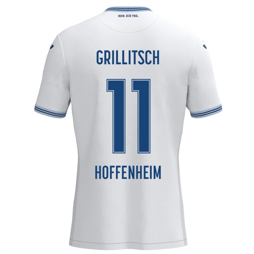 Danxen Kvinder Florian Grillitsch #11 Hvid Blå Udebane Spillertrøjer 2024/25 Trøje T-Shirt