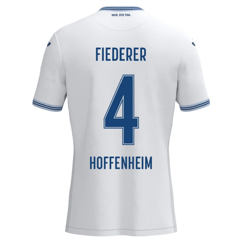 Danxen Kvinder Tom Fiederer #4 Hvid Blå Udebane Spillertrøjer 2024/25 Trøje T-Shirt