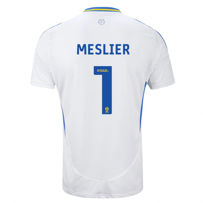 Danxen Børn Illan Meslier #1 Hvid Blå Hjemmebane Spillertrøjer 2024/25 Trøje T-Shirt