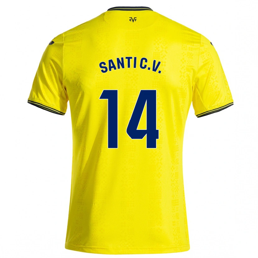Danxen Børn Santi Comesaña #14 Gul Sort Hjemmebane Spillertrøjer 2024/25 Trøje T-Shirt