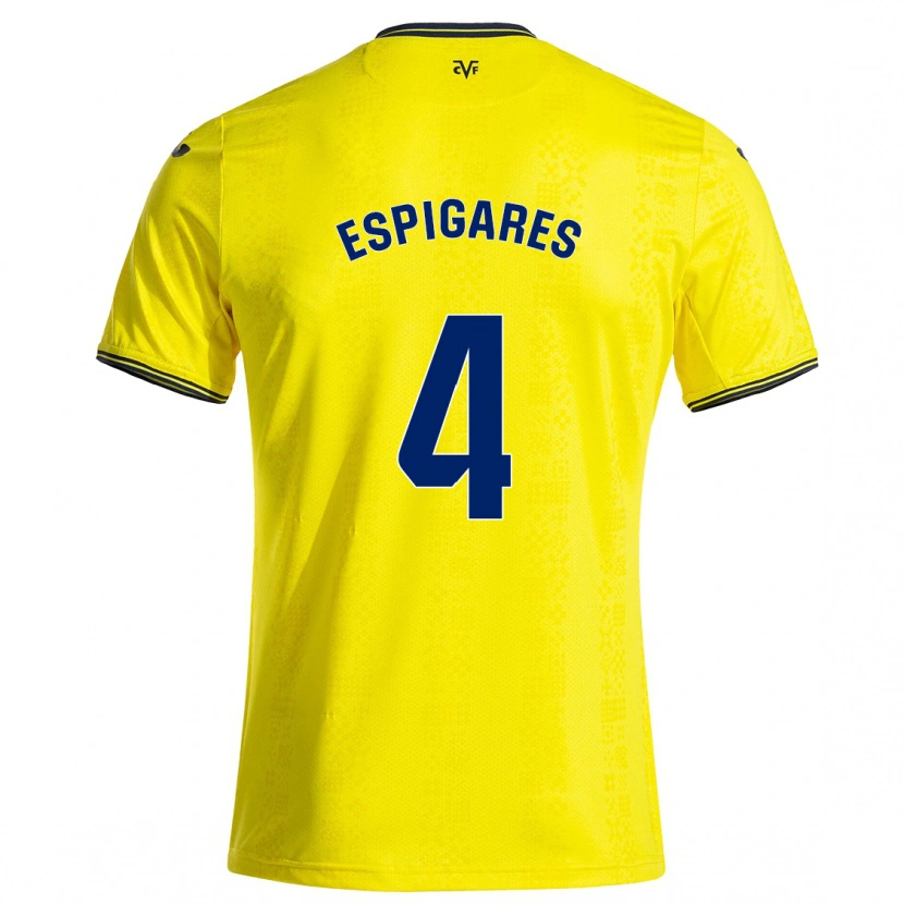 Danxen Børn Antonio Espigares #4 Gul Sort Hjemmebane Spillertrøjer 2024/25 Trøje T-Shirt